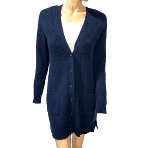 The Cashmere Project Cardigan Sweater M 100% Cashmere Pockets Navy Longline